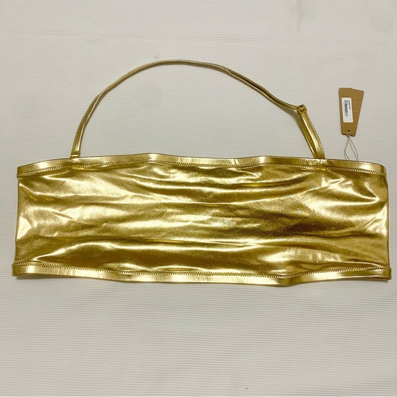Skims Metallic Gold Swim Bandeau Top - Picture 1 of 4